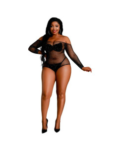 MOONLIGHT - MODEL 9 LONG SLEEVE BODYSUIT BRIGHT BLACK PLUS SIZE 2
