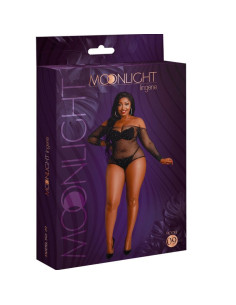 MOONLIGHT - MODEL 9 LONG SLEEVE BODYSUIT BRIGHT BLACK PLUS SIZE