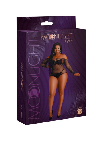 MOONLIGHT - MODEL 9 LONG SLEEVE BODYSUIT BRIGHT BLACK PLUS SIZE