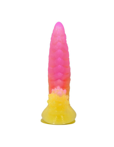 POWER MONSTERS - RIPPLIED MONSTER FANTASY DILDO WITH SUCTION CUP 22.5 CM Ø 5.5 CM PINK and YELLOW
