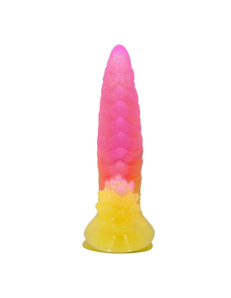 POWER MONSTERS - RIPPLIED MONSTER FANTASY DILDO WITH SUCTION CUP 22.5 CM Ø 5.5 CM PINK and YELLOW