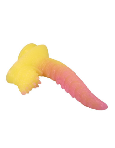 POWER MONSTERS - RIPPLIED MONSTER FANTASY DILDO WITH SUCTION CUP 22.5 CM Ø 5.5 CM PINK and YELLOW
