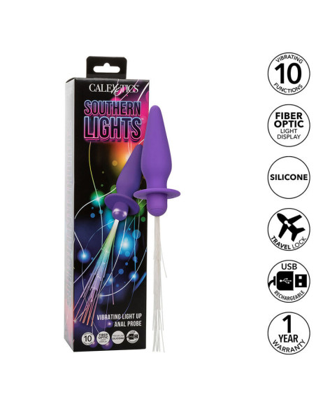 CALEXOTICS - SOUTHERN LIGHTS LIGHT UP ANAL PLUG 10 VIBRATIONS SILICONE PURPLE