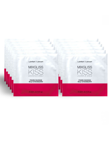 MIXGLISS - vandens pagrindu pagamintas lubrikantas, braškių skonio, 12 vienkartinių dozių, 4 ml