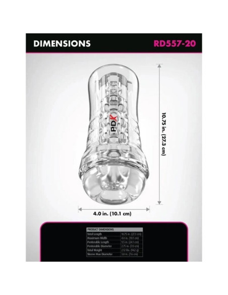 PDX ELITE - VIEWTUBE PLUS SEE-THRU EZ-GRIP TRANSPARENT STROKER 21 CM