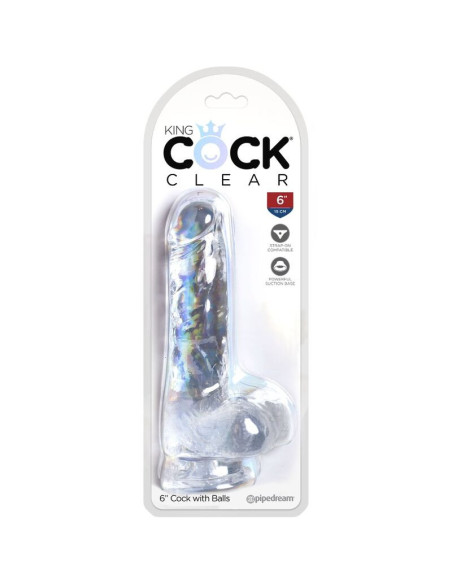 KING COCK - SKAIDRUS REALISTIŠKAS VARPAS SU KIEKVIENIAIS 13,5 CM PERMATOMAS