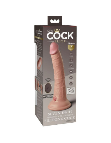 KING COCK - ELITE REALISTINIS DILDO VIBRATORIUS STIPRUS IR SILIKONINIS NUOTOLINIO VALDYMO PULTELIS 17,8 CM