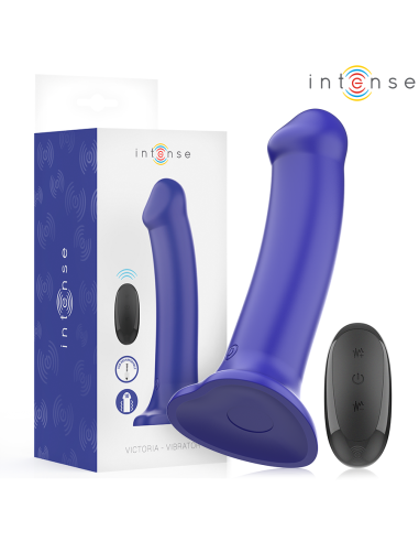 INTENSE - VICTORIA VIBRATOR SU SIURBLIU 10 VIBRACIJŲ TAMSIAI MĖLYNA NUOTOLINIO VALDYMO PULTAS