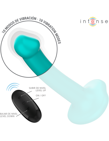 INTENSE - KATIE VIBRATORAS SU SIURBLIU 10 VIBRACIJŲ MĖLYNAS NUOTOLINIO VALDYMO PULTAS
