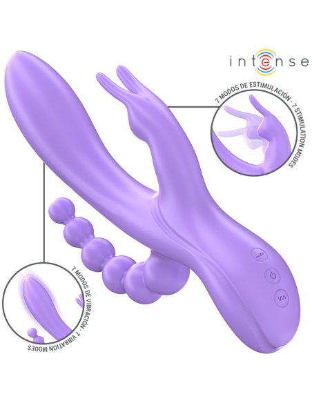 INTENSE - MIKO TRIPLE VIBRATOR RABBIT ir STIMULATOR ir ANAL 7 VIBRATIONS PURPLE