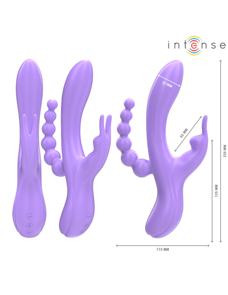 INTENSE - MIKO TRIPLE VIBRATOR RABBIT ir STIMULATOR ir ANAL 7 VIBRATIONS PURPLE