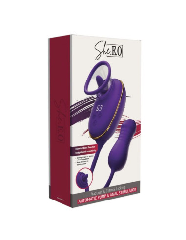 SHE.E.O - CLITORAL SUCTION TOOL WITH LICKING EFFECT AND PURPLE ANAL STIMULATOR
