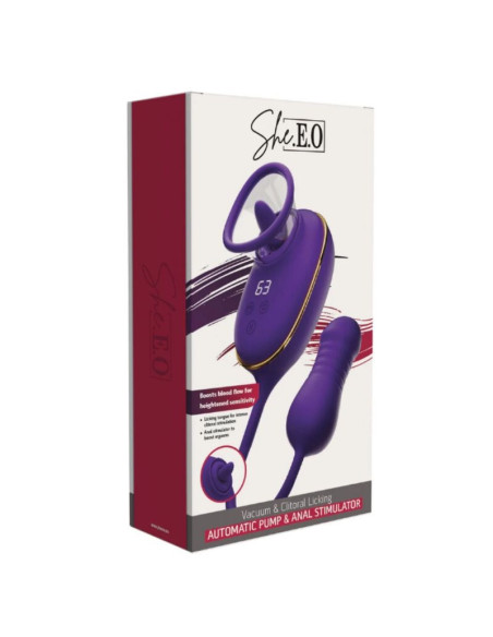 SHE.E.O - CLITORAL SUCTION TOOL WITH LICKING EFFECT AND PURPLE ANAL STIMULATOR