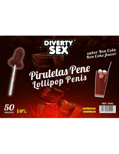 DIABLO GOLOSO - 50 PENIS LOLLIPOPS RON COLA FLAVOR 10 ALCOHOL