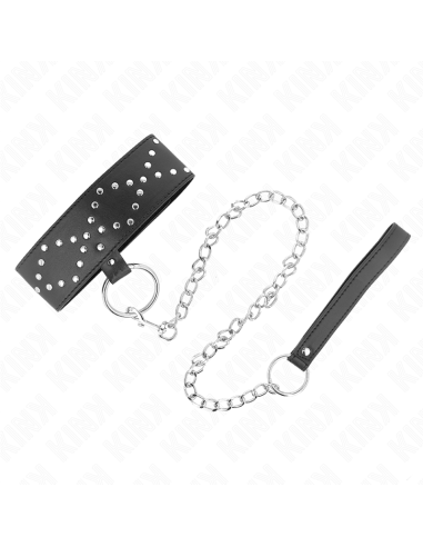 KINK - NECKLACE 65 CM WITH LEASH WITH SILVER STUDS MODEL 3 ADJUSTABLE 36-43 CM X 5 CM