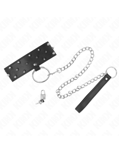 KINK - NECKLACE WITH LEASH 65 CM WITH SILVER STUDS MODEL 5 ADJUSTABLE 36-43 CM X 5 CM