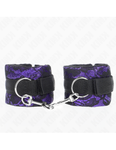 KINK - SHORT VELVET LACE WRIST RESTRAINTS AND NYLON BIND PURPLE - BLACK 23 X 6.5 CM 2
