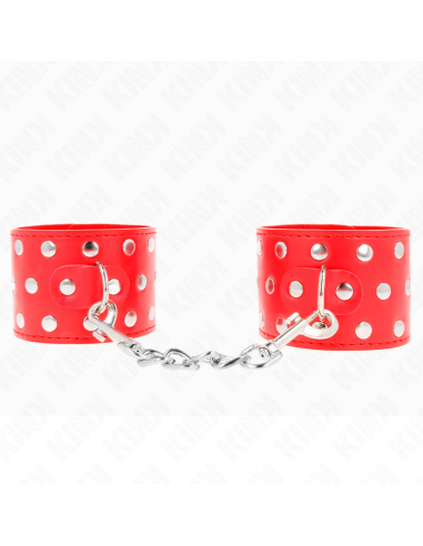 KINK - RIŠO ĮRAŠAI SU SPAUSTUKU, PILNI KNIEDĖMIS, RAUDONI, REGULIUOJAMI 19–24 CM X 5,5 CM
