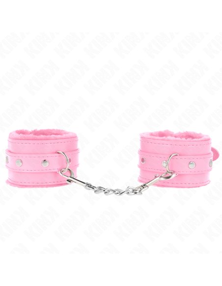 KINK - aukščiausios kokybės kailio pamušalu išklotos riešo apsaugos rožinės spalvos su rožiniu diržu, reguliuojamas 17–29 CM x 6