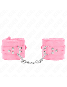 KINK - FUR LINED WRIST RESTRAINTS WITH SQUARE HOLES PINK AND PINK BELT ADJUSTABLE 17-29 CM X 6 CM 2