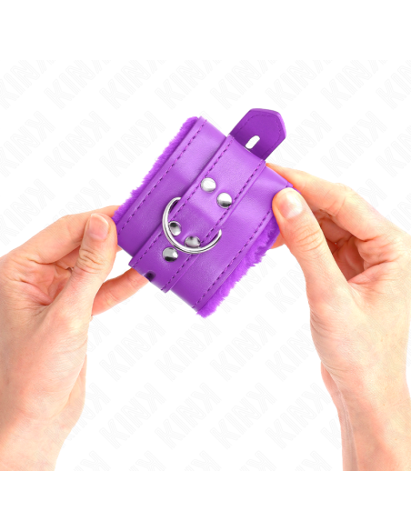 KINK - FUR LINED WRIST RESTRAINTS WITH SQUARE HOLES PURPLE AND PURPLE BELT ADJUSTABLE 17-29 CM X 6 CM