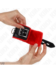 KINK - FUR LINED WRIST RESTRAINTS WITH SQUARE HOLES RED AND BLACK BELT ADJUSTABLE 17-29 CM X 6 CM 2