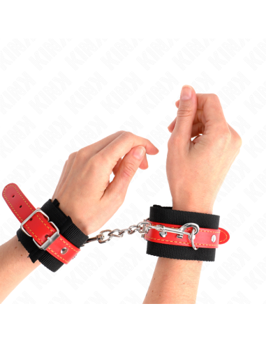 KINK - RIŠO ĮRAŠAI IŠ NAILONO, JUODI SU ODOS APDAILA, RAUDONI, REGULIUOJAMI 19–24 CM X 5,5 CM