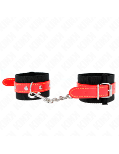 KINK - NYLON WRIST RESTRAINTS BLACK WITH LEATHERETTE RED ADJUSTABLE 19-24 CM X 5.5 CM 2