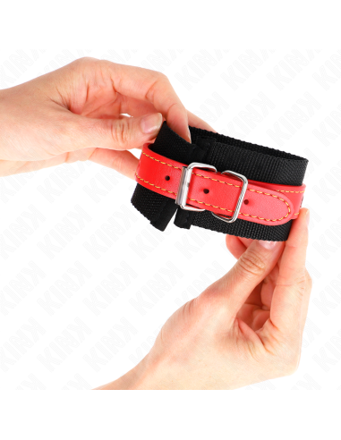 KINK - RIŠO ĮRAŠAI IŠ NAILONO, JUODI SU ODOS APDAILA, RAUDONI, REGULIUOJAMI 19–24 CM X 5,5 CM
