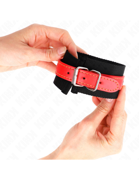 KINK - RIŠO ĮRAŠAI IŠ NAILONO, JUODI SU ODOS APDAILA, RAUDONI, REGULIUOJAMI 19–24 CM X 5,5 CM