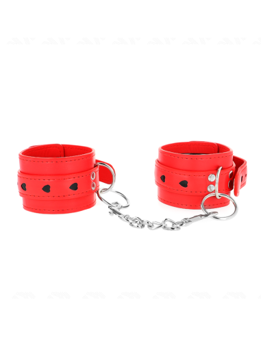KINK - RED WRIST RESTRAINTS WITH BLACK HEART INLAY ADJUSTABLE 21-28 CM X 5.5 CM