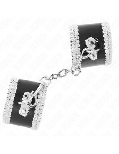 KINK - BLACK WRIST RESTRAINTS WITH WHITE DECORATE LACE ADJSUTABLE 20-23 CM X 5.5 CM