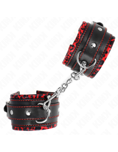 KINK - FUR LINED WRIST RESTRAINTS RED - BLACK ADJUSTABLE 17-29 CM X 6 CM