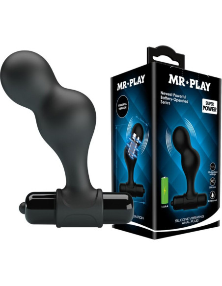 MR PLAY - JUODAS SILIKONINIS VIBRUOJAMAS ANALINIS KAIŠTIS