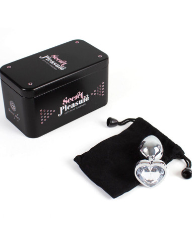 SECRETPLAY - METALINIS UŽPAKALO KIMŠTUKAS IŠ SKAIDRAUS KRISTALO ŠIRDELĖS, MAŽAS DYDIS 7 CM