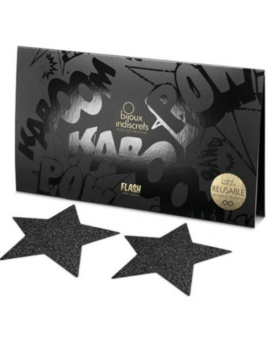 BIJOUX - INDISCRETS FLASH BLACK STAR NIPPLE CAPS