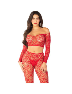LEG AVENUE - CROP TOP STOCKINGS RED ONE SIZE 2