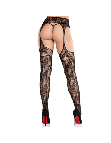 LEG AVENUE - LACE STOCKINGS WITH GARTERS BLACK