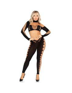 LEG AVENUE - CROP TOP AND LEGGINGS CUT-OUT SEAMLESS BLACK