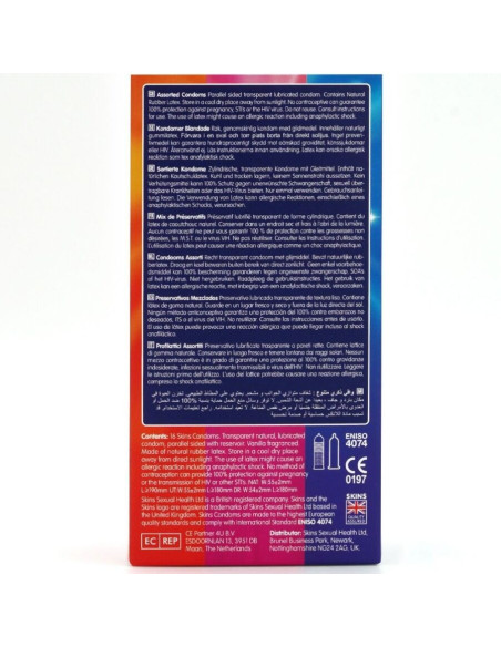 SKINS - ĮVAIRIŲ PREMIUM KLASĖS PREZERVATYVŲ PAKUOTĖ, 16 VNT.