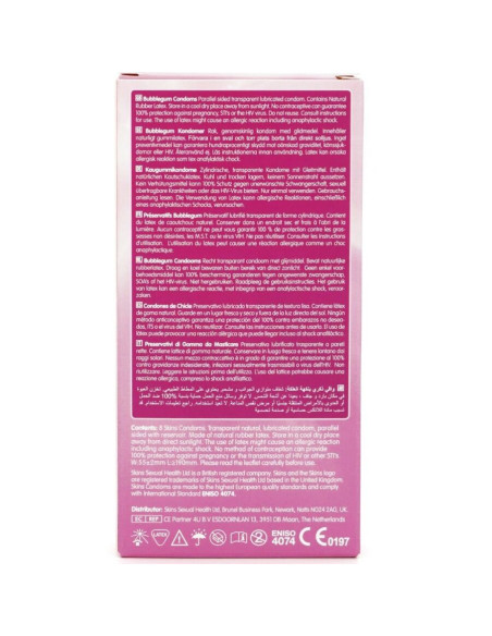 SKINS - BUBBLEGUM PREMIUM PREZERVATYVŲ PAKUOTĖ, 8 vnt.