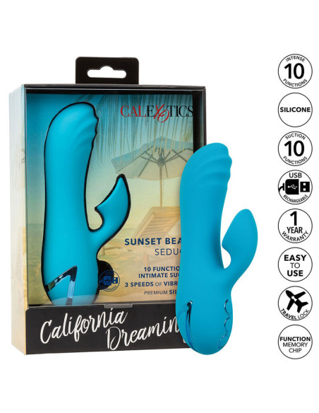 CALEXOTICS - „SUNSET BEACH SEDUCER“ VIBRATORIUS IR STIMULIATORIUS, 10 FUNKCIJŲ, MĖLYNAS