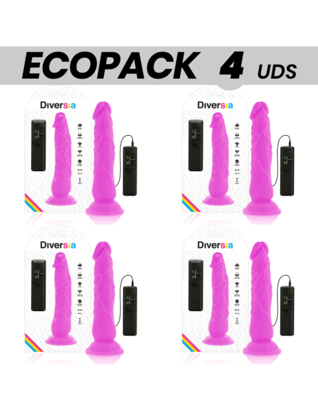 ECOPACK 6 UNITS - DIVERSIA FLEXIBLE VIBRATING DILDO PURPLE 21 CM -O- 4.9 CM