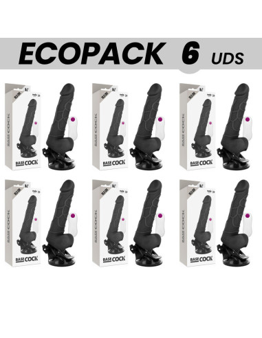 ECOPACK 6 VIENETAI - BASECOCK REALISTINIS VIBRATORIUS SU NUOTOLINIO VALDYMO VALDYMU, JUODAS, SU SĖKLĖLĖMIS 19,5 CM - O - 4 CM