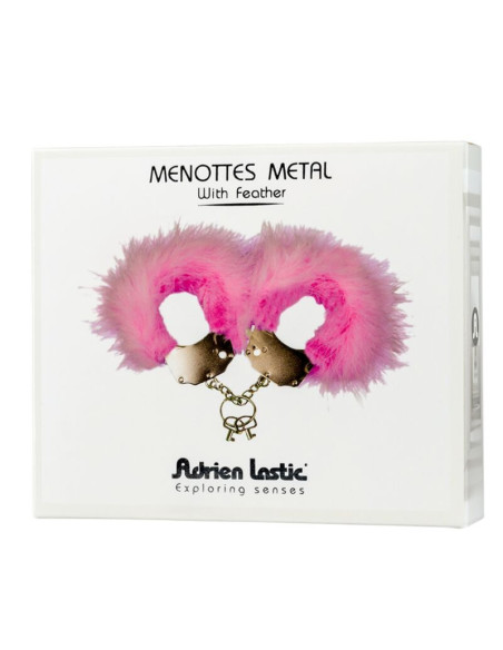ADRIEN LASTIC - METAL HANDCUFFS WITH PINK FEATHERS