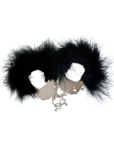 ADRIEN LASTIC - METAL HANDCUFFS WITH BLACK FEATHERS