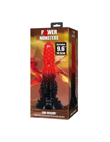 POWER MONSTERS - FIRE DRAGON FANTASY DILDO WITH SUCTION CUP 24.5 CM Ø 5.8 CM RED and BLACK
