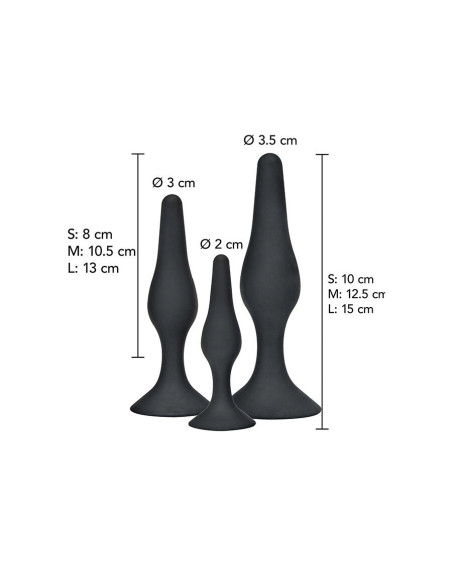 TOYJOY - Analiniai žaislai Curvy Companions analiniai kamšteliai, 3 dalys, juodi