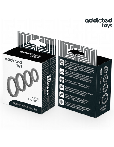 ADDICTED TOYS - TEKSTŪRINIS VARPOS ŽIEDŲ RINKINYS, 4 DYDŽIAI