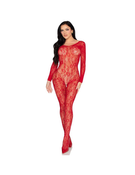 LEG AVENUE - 89366 NĖRINIUOTAS APATINIS TRIKOTAŽAS BODYSTOCKING RAUDONAS - VIENAS DYDIS